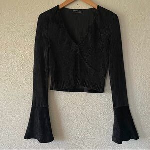 Whimsigoth Goth Fairy Velvet Top Women’s S Black Ribbed Bell Flare Sleeve Wrap